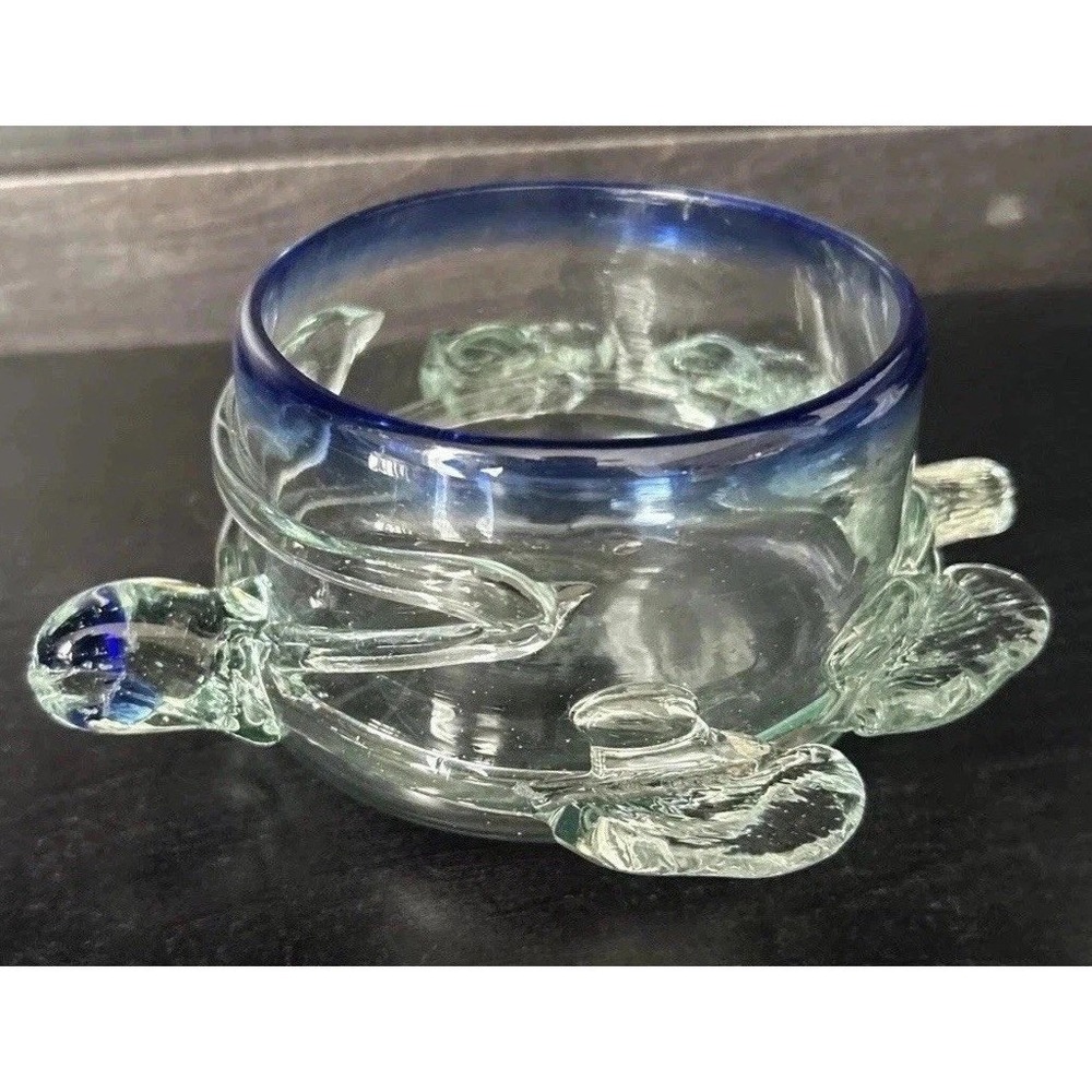 Rare vtg 4.5" Turtle Collectible Keepsake Jewelry Dish Hand Blown Glass